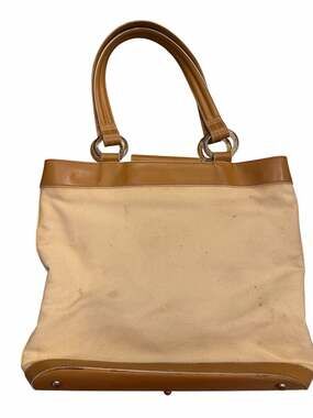 Vintage MAXX NY Canvas and PVS Trim Tote Bag with Silver Tone Ring Hardware